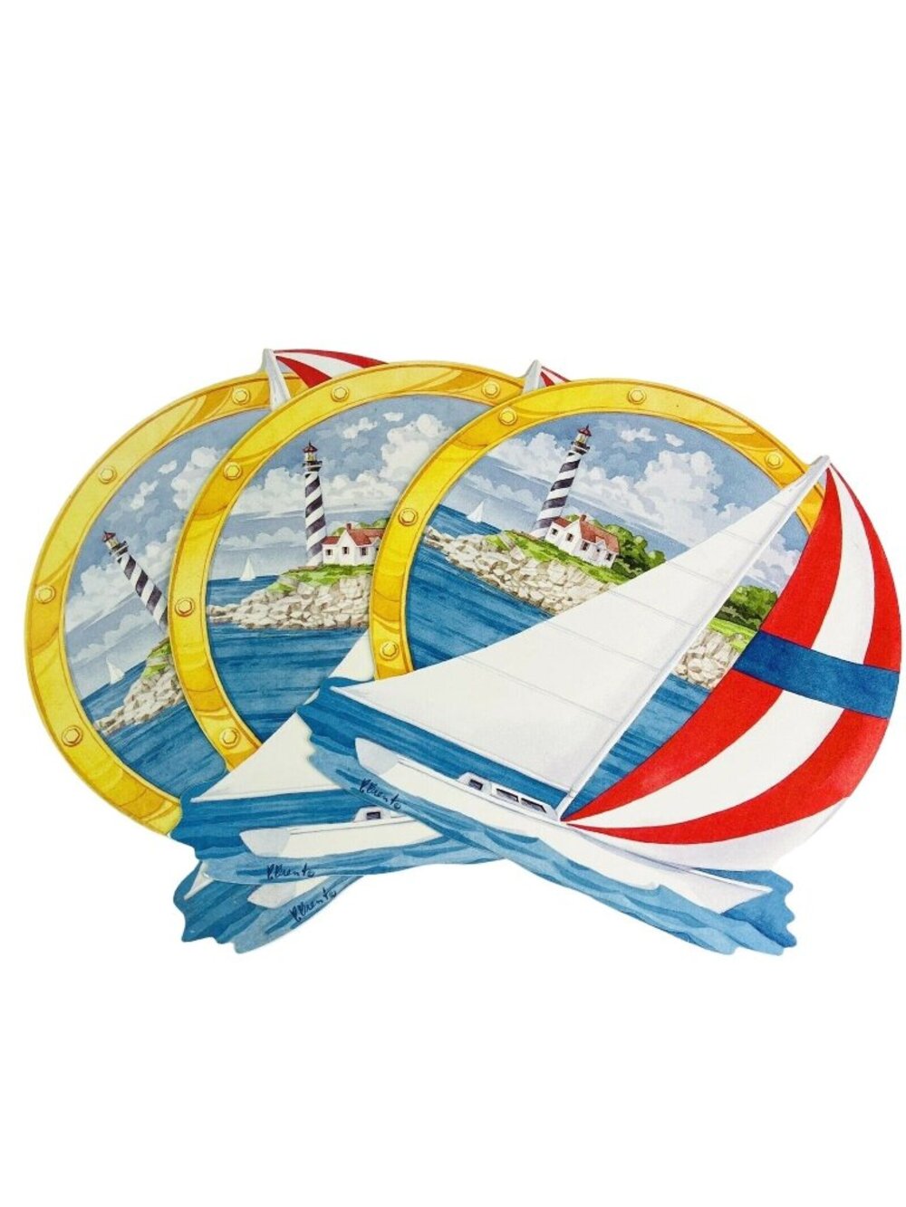 Nautical Sailboat Lighthouse Placemat Set Pimpernel Table Mates England 12"